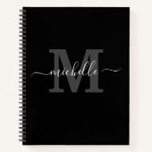 Elegant Black Gray Monogram Naam Notitieboek (Voorkant)