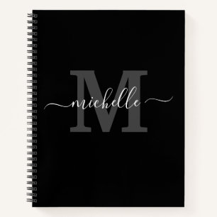 Elegant Black Gray Monogram Naam Notitieboek