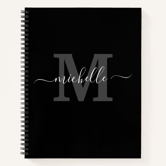Elegant Black Gray Monogram Naam Notitieboek (Voorkant)