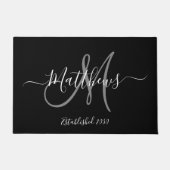 Elegant Black Gray Monogram Script Familienaam Deurmat (Voorkant)