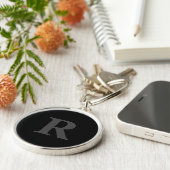 Elegant Black &gray Monogram  Sleutelhanger (Zijkant)