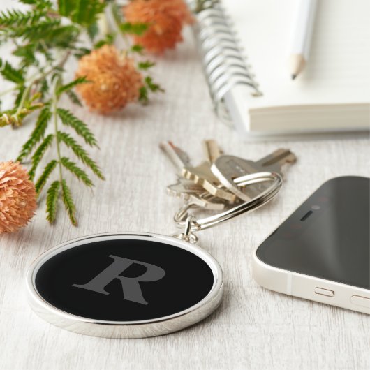 Elegant Black &gray Monogram  Sleutelhanger (Zijkant)