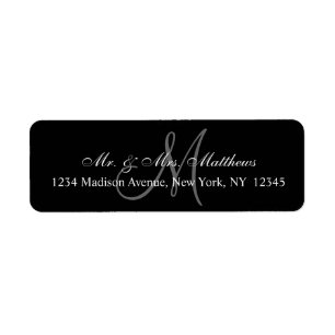 Elegant Black Gray Monogram Weddenschap Etiket