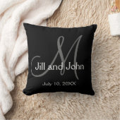 Elegant Black Gray Monogram Wedding Keepslag Kussen (Deken)