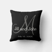 Elegant Black Gray Monogram Wedding Keepslag Kussen (Achterkant)