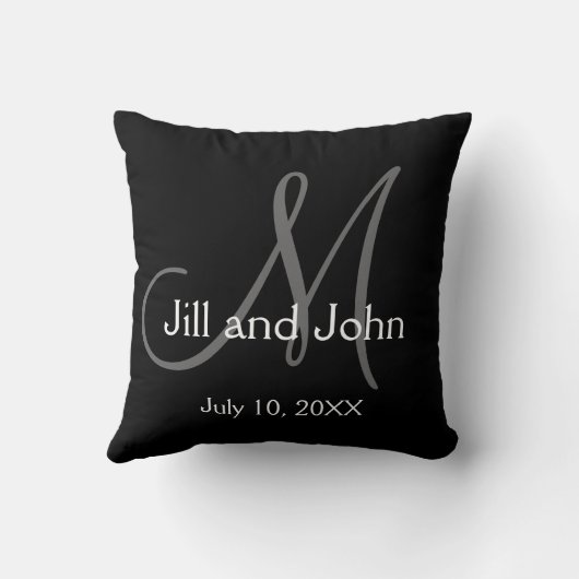 Elegant Black Gray Monogram Wedding Keepslag Kussen (Achterkant)