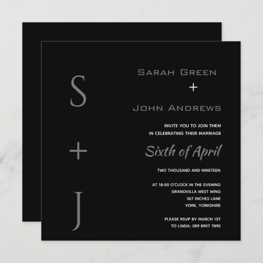 Elegant Black Gray Wedding Square Invitation Kaart (Voorkant / Achterkant)