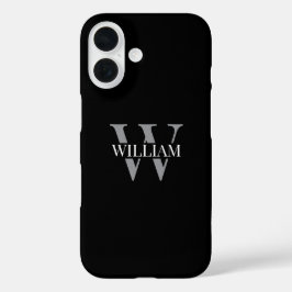 Elegant black &gray white Personalized monogram iPhone 16 Hoesje