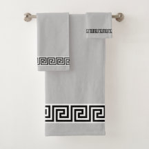 Elegant Black Greek Pattern op Silver Grey