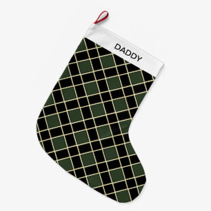 Elegant Black & Green Diamond Pattern Grote Kerstsok