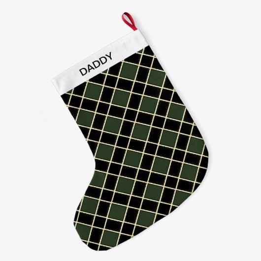 Elegant Black & Green Diamond Pattern Grote Kerstsok (Achterkant (Hangend))