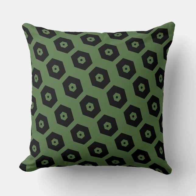 Elegant Black Green Geometric Pattern Kussen (Voorkant)