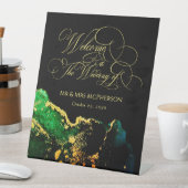 Elegant Black Green Gold Calligraphy Wedding Reclamebord Met Voetstuk (Insitu)