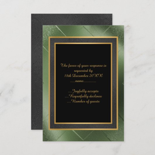 ELEGANT BLACK GREEN GOLD EMBOSSED CUSTOM RSVP (Voorkant / Achterkant)