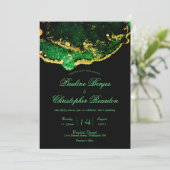 Elegant Black Green Gold Wedding Kaart (Staand voorkant)