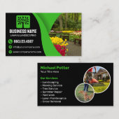 Elegant Black Green Landscaping Lawn Care Service Visitekaartje (Voorkant / Achterkant)