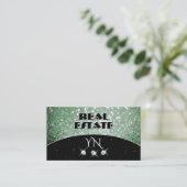 Elegant Black Green Sparkle Glitter met monogram Visitekaartje (Staand voorkant)