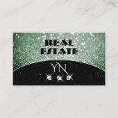 Elegant Black Green Sparkle Glitter met monogram Visitekaartje (Voorkant)