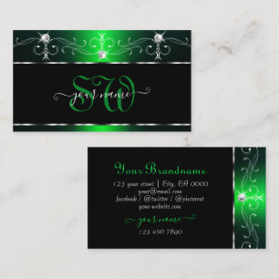 Elegant Black Green  Sparkle Jewels Monogram Visitekaartje