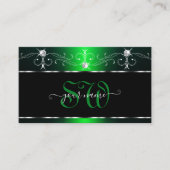 Elegant Black Green  Sparkle Jewels Monogram Visitekaartje (Voorkant)