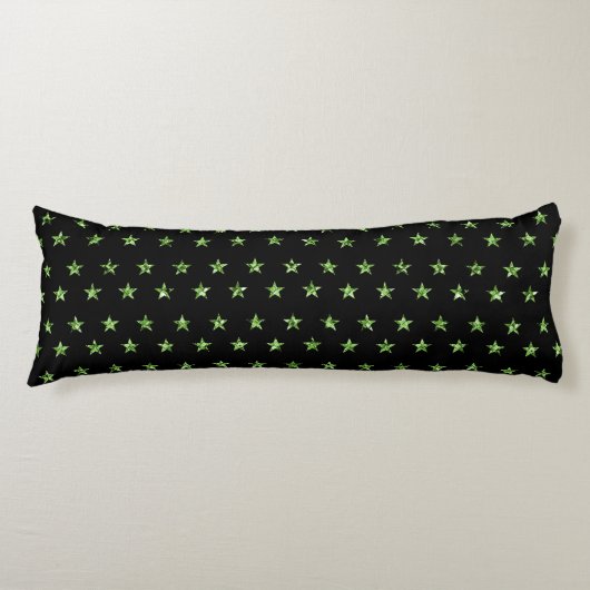 Elegant Black Green Stars Sparkle Glam Bedding Lichaamskussen (Voorkant)