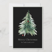 Elegant Black Green Watercolor Christmas Tree Feestdagenkaart (Voorkant)