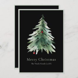 Elegant Black Green Watercolor Christmas Tree Feestdagenkaart