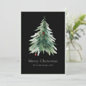 Elegant Black Green Watercolor Christmas Tree Feestdagenkaart (Staand voorkant)