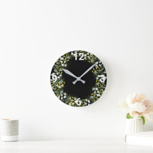 ELEGANT BLACK GREENERGY BOTANICAL WALL CLOCK RONDE KLOK