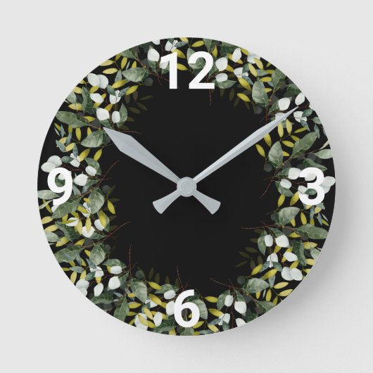 ELEGANT BLACK GREENERGY BOTANICAL WALL CLOCK RONDE KLOK (Voorkant)