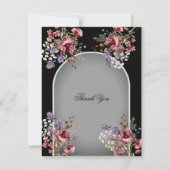 Elegant Black Grey Beauful Floral Hartelijk dank Bedankkaart (Voorkant)