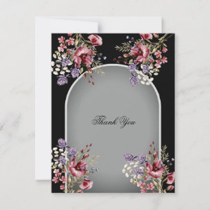 Elegant Black Grey Beauful Floral Hartelijk dank Bedankkaart