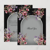 Elegant Black Grey Beauful Floral Hartelijk dank Bedankkaart (Voorkant / Achterkant)