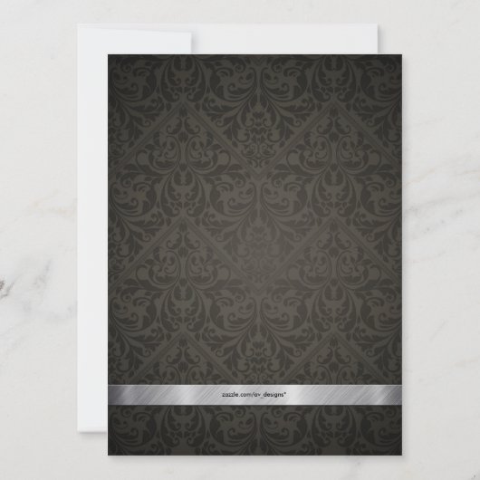 Elegant Black & Grey Damask met Silver Afstuderen Kaart (Achterkant)