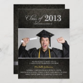Elegant Black & Grey Damask met Silver Afstuderen Kaart (Voorkant / Achterkant)