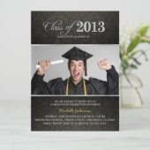 Elegant Black & Grey Damask met Silver Afstuderen Kaart (Staand voorkant)