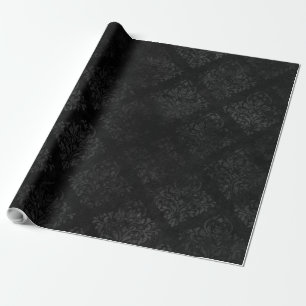 Elegant Black Grey Damask Patroon afdrukken Cadeaupapier