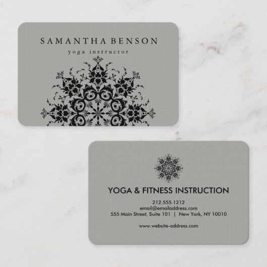 Elegant Black & Grey Flower Logo Yoga Visitekaartje (Voorkant / Achterkant)