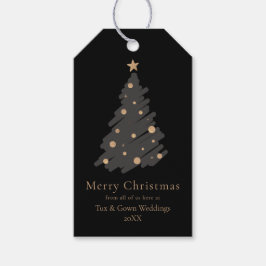 Elegant Black Grey Gold Script Christmas Tree Cadeaulabel