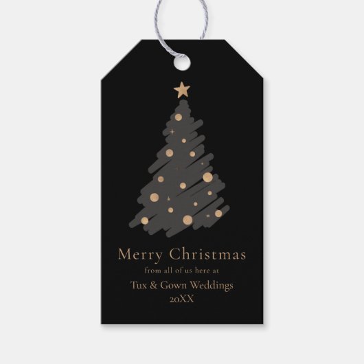 Elegant Black Grey Gold Script Christmas Tree Cadeaulabel (Voorkant)