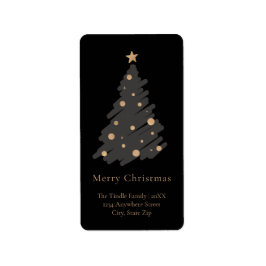 Elegant Black Grey Gold Script Christmas Tree Etiket