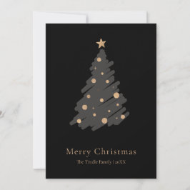 Elegant Black Grey Gold Script Christmas Tree Feestdagenkaart
