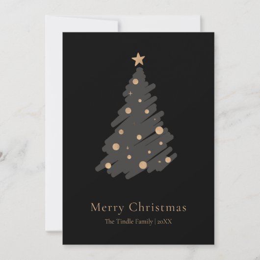 Elegant Black Grey Gold Script Christmas Tree Feestdagenkaart (Voorkant)