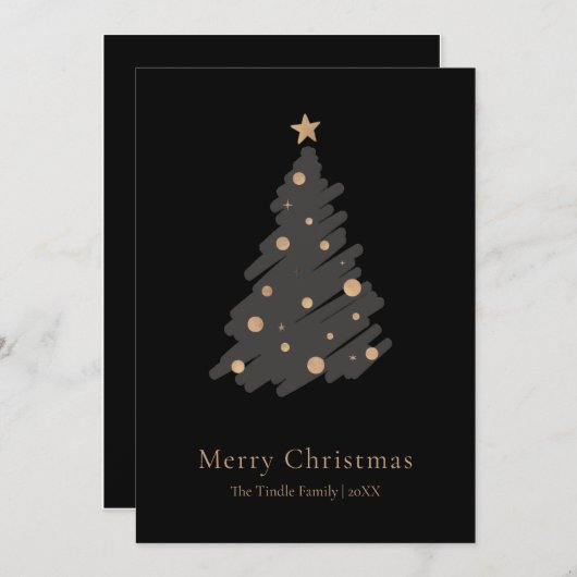 Elegant Black Grey Gold Script Christmas Tree Feestdagenkaart (Voorkant / Achterkant)