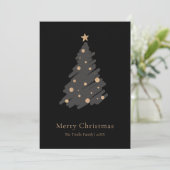 Elegant Black Grey Gold Script Christmas Tree Feestdagenkaart (Staand voorkant)