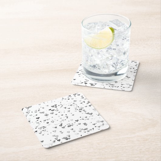 Elegant Black & Grey Hearts Pattern Coaster Kartonnen Onderzetters (Insitu)