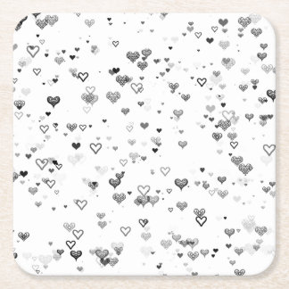 Elegant Black & Grey Hearts Pattern Coaster Kartonnen Onderzetters