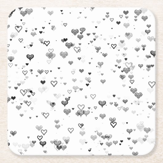 Elegant Black & Grey Hearts Pattern Coaster Kartonnen Onderzetters (Voorkant)