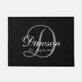 Elegant Black Grey Monogram Name Passen getrouwd W Deurmat (Voorkant)