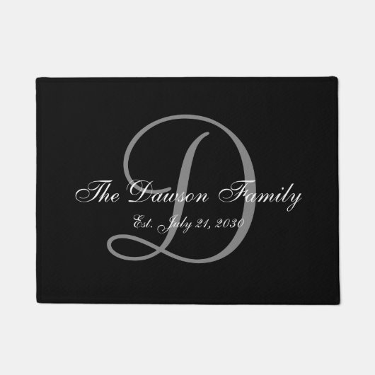 Elegant Black Grey Monogram Name Passen getrouwd W Deurmat (Voorkant)